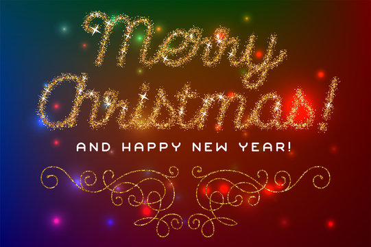 Merry Christmas lettering gold glitter font
