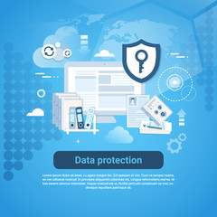 Fototapete - Data Protection Template Web Banner With Copy Space Vector Illustration