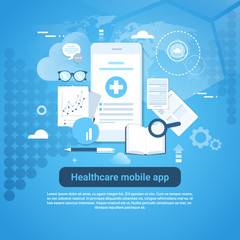 Poster - Healthcare Mobile App Template Web Banner With Copy Space Vector Illustration