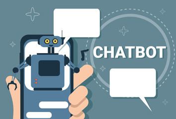 Poster - chatbot concept support robot technology digital chat bot application on smart phone vector illustra
