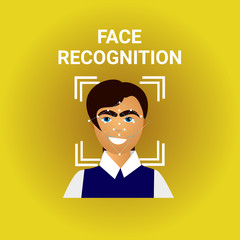 Poster - Biometrics Scanning Face Recognition Of Male Icon Modern Identification Technology Vector Illustration
