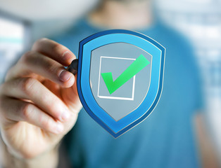 Poster - Shield symbol displayed on a futuristic interface - Security and internet concept