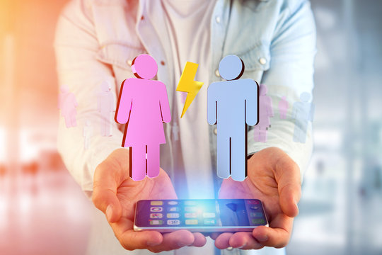 Couple of a man and a woman meeting on the internet - 3D rendering