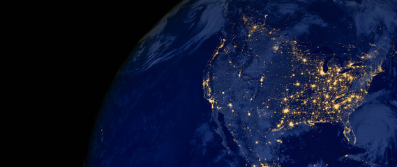 united states of america lights during night as it looks like from space. elements of this image are