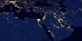Fototapeta Dmuchawce - Middle east, west asia, east europe lights during night as it looks like from space. Elements of this image are furnished by NASA.
