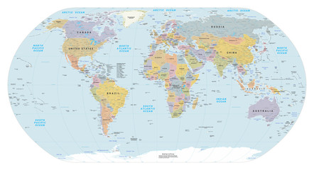 Highly detailed political World map. EPS 10 vector