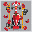 Maintenance of a racing car. View from above. Vector illustration.