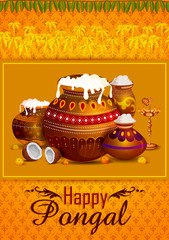 Sticker - Happy Pongal religious holiday background for harvesting festival of India