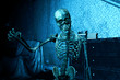 3d illustration of human skeleton in haunted house