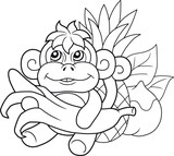 Fototapeta Dinusie - cartoon cute monkey with banana