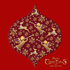 Wall Mural - Christmas Greeting and New Years card templates with gold patterned and crystals on background color.