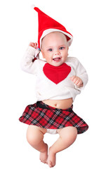 Wall Mural - Baby in christmas costume santa hat isolated.