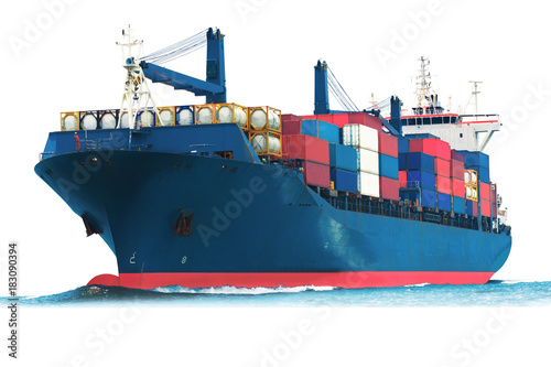 Fotomural ship on white background with container isolate for logistic transportation concept