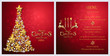  Christmas Greeting and New Years card templates with gold patterned and crystals on background color.