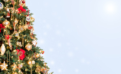 decorated christmas tree in hero header format