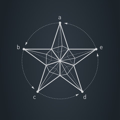 Poster - Blueprint of star. Design element with triangles and rhombus. Vector. Drawing of engineering structures.