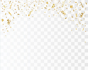 Poster - Golden confetti isolated on checkered background. Festive vector illustration