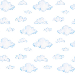watercolor baby shower pattern. blue clouds. for design, print or background
