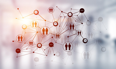 concept of networking and connection against modern office blurred background