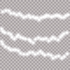 Poster - Image with Christmas lights isolated on transparent background. Vector illustration of glowing lights for Xmas holiday. Set of Christmas decorations. Realistic design elements. For greeting card.