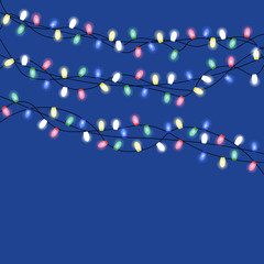 Poster - Image with Christmas lights isolated on transparent background. Vector illustration of glowing lights for Xmas holiday. Set of Christmas decorations. Set of color garlands. Realistic design elements.