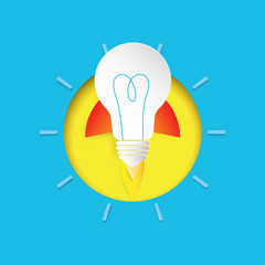 Aufkleber - Rocket icon in light bulb shape.Business start up concept paper art style design.Vector illustration.