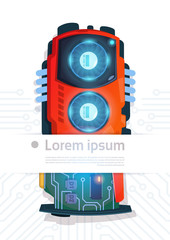 Poster - computer chip micro processor motherboard system banner with copy space circuit background flat vect