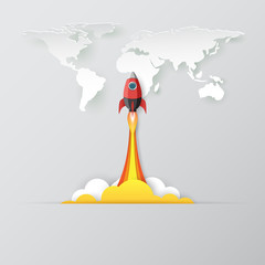 Aufkleber - Rocket ship launch icon paper art style design.Business startup concept.Vector illustration.