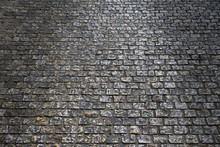 Old Cobblestone Street Road Surface At Night Backlit Background Texture Photo