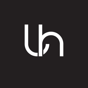 Initial lowercase letter lh, overlapping circle interlock logo, white color on black background