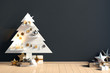 Modern minimalistic Christmas interior, Scandinavian style. 3D illustration. wall mock up