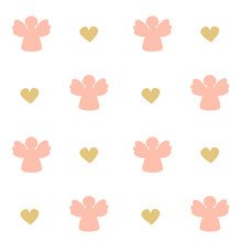 Cute Pink Angels Silhouette Seamless Vector Pattern Background Illustration