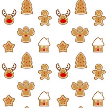 Cute Cartoon Seamless Vector Pattern Background Illustration With Gingerbread Christmas Cookies