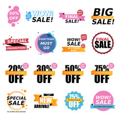 Sale stickers collection. Sale badges. Online shopping, sale and promotion, website and mobile badges, promo banners, special offer, shopping vector illustration design and marketing material