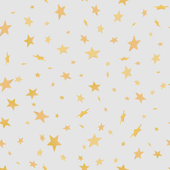 Wall Mural - Bright festive seamless  background with many sparkling gold 3d stars.