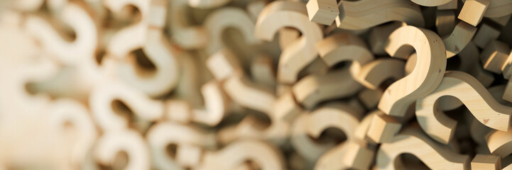 Fototapete - Infinite wooden question marks, original 3d rendering