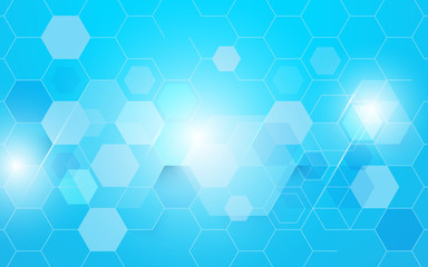 Poster - Abstract blue hexagons technology concept background. Space for your text