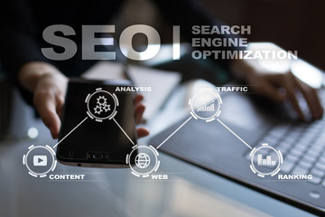 Wall Mural - SEO. Search Engine optimization. Digital online marketing andInetrmet technology concept.?