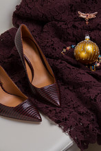Hight Heel Shoes Over Laced Dress For Christmas Party