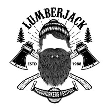 Lumberjack. Woodworkers Festival Poster Template. Design Element For Emblem, Sign, Label, Poster. Vector Illustration