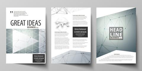 Business templates for brochure, magazine, flyer. Cover design template, vector layout in A4 size. Genetic and chemical compounds. DNA and neurons. Science technology concept. Geometric background.