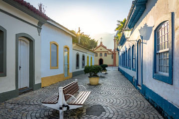 Canvas Print - Streets of historic downtown and Sao Sebastiao Church - Sao Sebastiao, Sao Paulo, Brazil