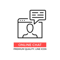 Poster - Vector online chat icon. Web browser, man and speech bubble. Premium quality graphic design element. Modern sign, object, linear pictogram, outline symbol, simple thin line icon