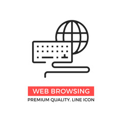 Poster - Vector web browsing icon. Computer keyboard and globe. Web surfing, search query concept. Premium quality graphic design elements. Modern sign, linear pictogram, outline symbol, simple thin line icon