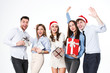 © BestForYou - Group of young people with gifts having fun on a white background.