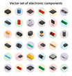 © D1min - Big vector set of izometric electronic components. Collection of capacitors, resistors, diodes, transistors, inductors, microchips