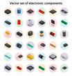 Big vector set of izometric electronic components. Collection of capacitors, resistors, diodes, transistors, inductors, microchips