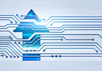 Leinwandbilder - Abstract digital illustration of up arrow on circuit microchip background. For branding, graphic design, finance, business concept.