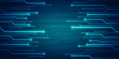 Leinwandbilder - Illustration of glowing circuit on blue background