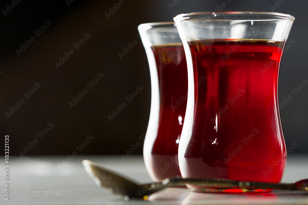 Traditional turkish tea close up - obrazy, fototapety, plakaty 